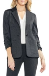 Vince Camuto Petite Ruched-sleeve Ponte-knit Blazer In Dark Heathr Grey
