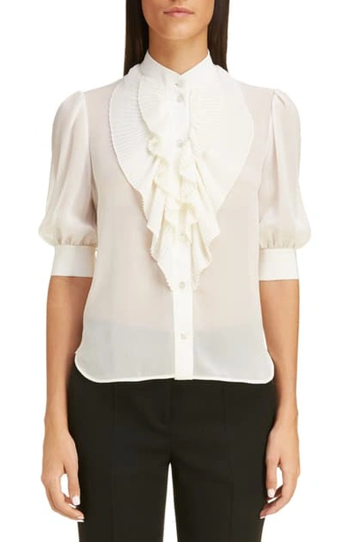 Givenchy Ruffled-front Silk Button-front Shirt In Off White