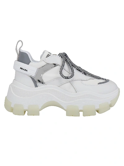 Prada Pegasus Sneakers In Bianco/argento