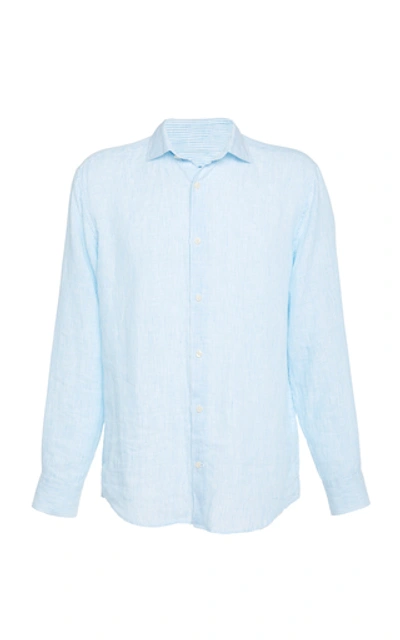 Frescobol Carioca Italian Linen Long Sleeve Shirt In Baby Blue
