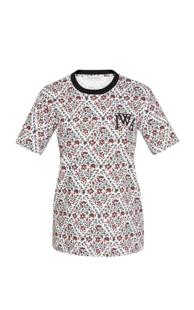 Jw Anderson Logo-embroidered Floral-print Cotton-jersey T-shirt