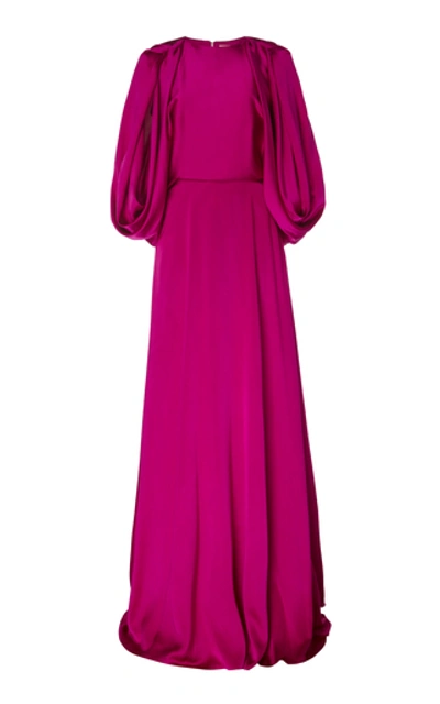 Roksanda Milena Cape-sleeve Satin Maxi Dress In Purple