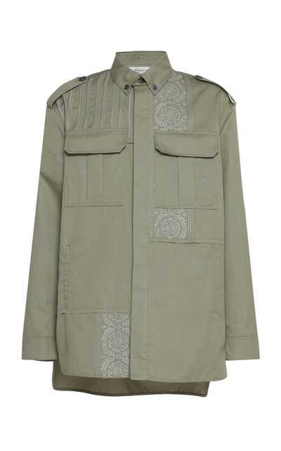 Rochas Embroidered-panel Cotton-blend Overshirt In Green