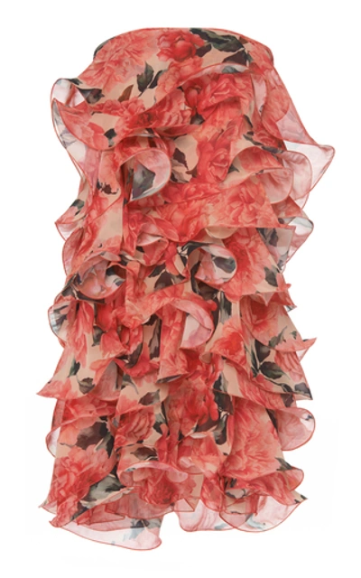 Costarellos Ruffled Georgette Strapless Dress In Multi