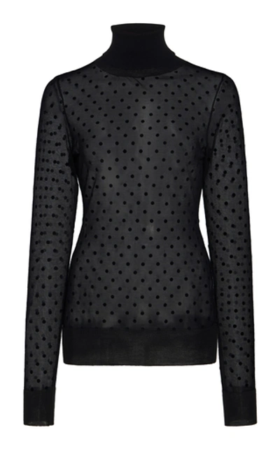 Victoria Beckham Sheer Polka Dot Cotton-blend Top In Black