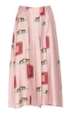 Victoria Beckham Horses Print Pleated Silk Skirt In Pink