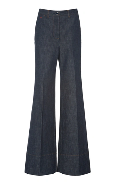 Victoria Beckham Embroidered High-rise Wide-leg Jeans In Dark Wash