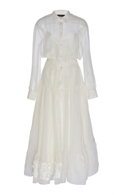 Rochas Quaresima Appliquéd Silk Organza Maxi Shirt Dress In White