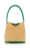 Danse Lente Josh Extra-small Leather-trimmed Raffia Bag In Green,beige