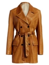 Theory Belted Double-breasted Leather Coat In Distressed Tan