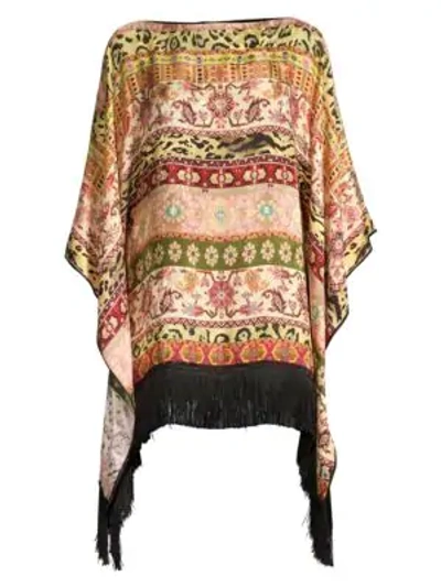 Etro Berry Printed Silk Poncho In Beige