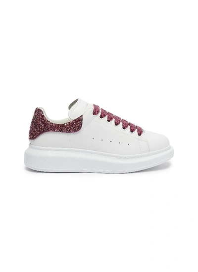 Alexander Mcqueen 'oversized Trainer' In Leather With Coarse Glitter Collar In White / Rose