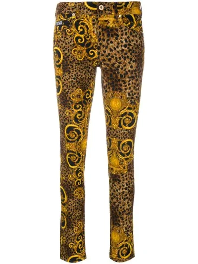 Versace Jeans Couture Leopard Print Skinny Jeans In Brown