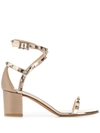 Valentino Garavani Rockstud Ankle Strap Block Heel Sandal In Neutrals