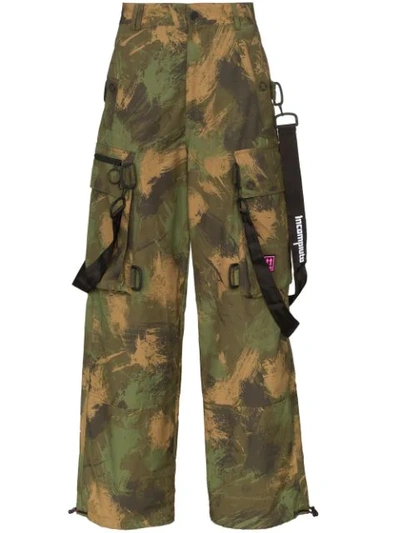 Off-white Camouflage Loose Cargo Trousers In Green