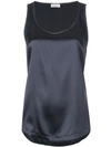 Brunello Cucinelli Scoop Neck Satin Tank In Blue