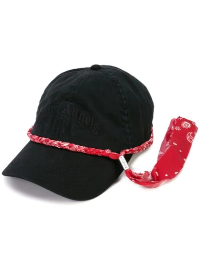 Palm Angels Bandana-trimmed Logo-embroidered Cotton-twill Baseball Cap In Black