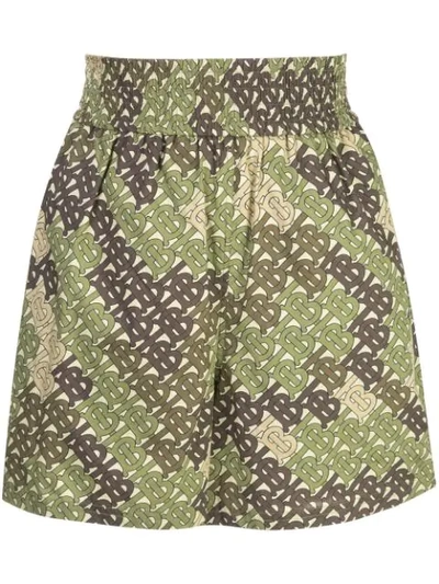 Burberry Monogram Print Poplin Shorts - 绿色 In Green