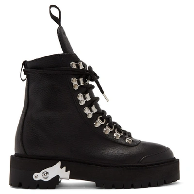 Off-white Hiking Textured-leather Ankle Boots In Black