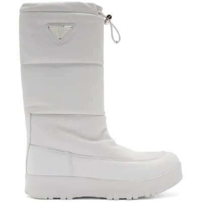 Prada Logo-appliquéd Quilted Leather Snow Boots In White