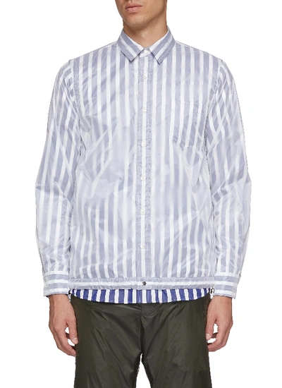 Sacai Drawstring Hem Stripe Layered Panel Nylon Shirt Jacket In Blue
