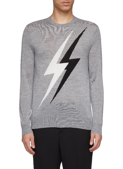 Neil Barrett Thunderbolt Intarsia Wool Blend Sweater