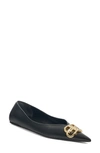 Balenciaga Square Knife Logo-embellished Leather Point-toe Flats In Black