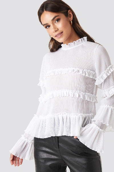 Na-kd Pleated High Neck Frill Blouse - White