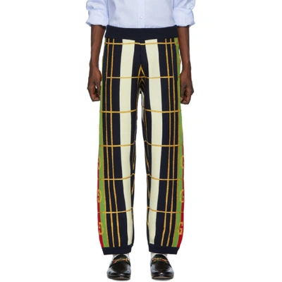 Gucci Checked Knitted Trousers In Blue