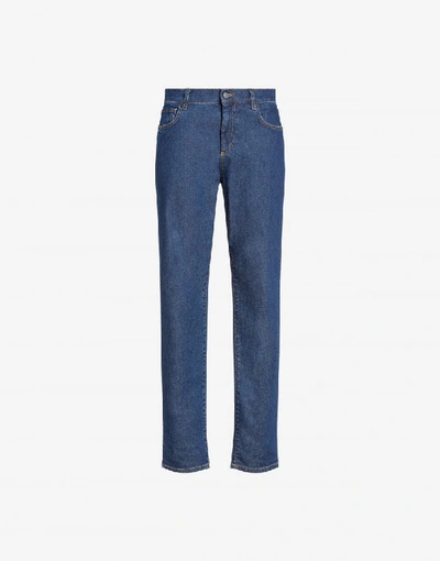 Moschino Denim Trousers With Double Question Mark In Dark Blue
