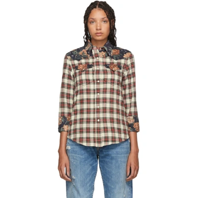 R13 Exaggerated Collar Plaid Cowboy Shirt In Red