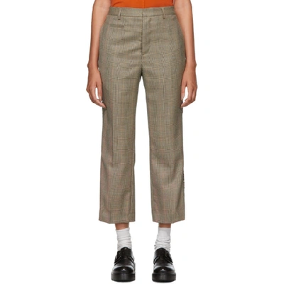R13 Cropped Leopard Print Voile-trimmed Checked Wool Straight-leg Trousers In Brown