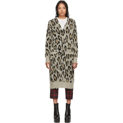 R13 Cashmere Long Leopard Cardigan In Brown