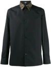Fendi Cotton Poplin Shirt W/ Logo Silk Collar In Black