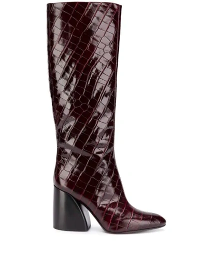 Chloé Women's Wave Croc-embossed Leather Tall Boots In Purple