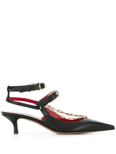 Valentino Garavani Chain Leather Ankle-wrap Pumps In Black