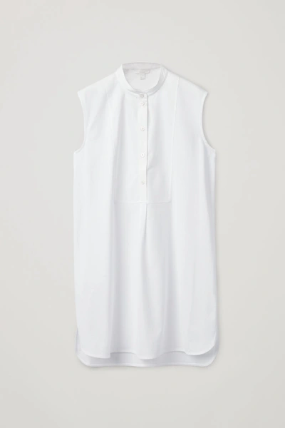 Cos Long Sleeveless Jersey-woven Top In White