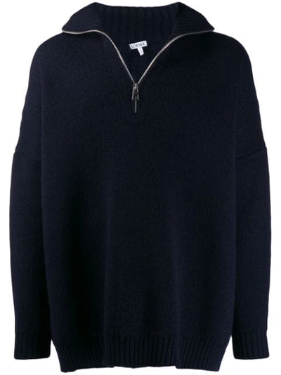 Loewe Oversized Zip-detailed Intarsia Wool Sweater In 5110 Marino/navy Blue
