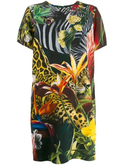 Roberto Cavalli Paradise Found Print Silk Dress In 09000 Multicolor