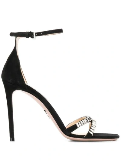 Prada 105 Crystal-embellished Suede Sandals In Black