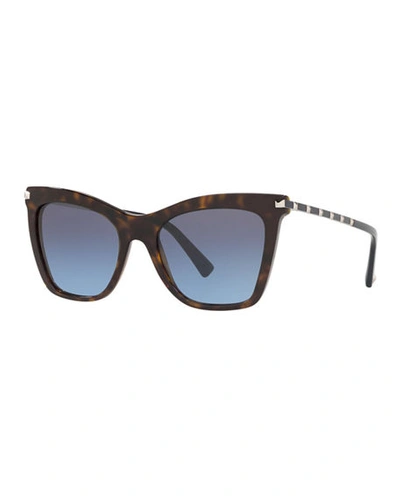 Valentino Rockstud-trim Cat-eye Sunglasses In Blue/brown