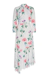 Andrew Gn Asymmetric Floral Midi Dress In White