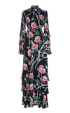 ANDREW GN TIERED FLORAL-PRINT SILK MAXI DRESS,766323