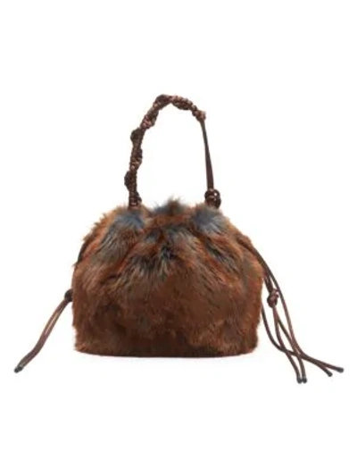 Dries Van Noten Faux Fur Knotted Top Handle Bag In Brown