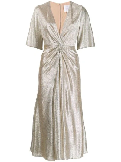 Galvan Stella Twist-detail Midi Dress In Gold