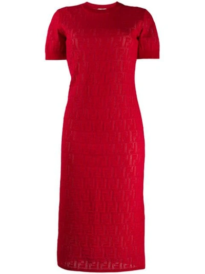 Fendi Red Women's Monogram Devore T-shirt Dress