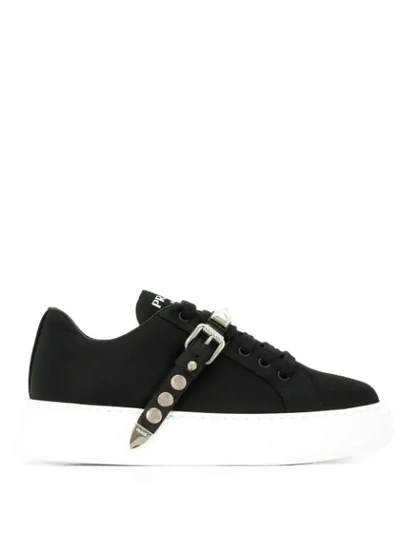 Prada Studded Strap Sneakers In Black