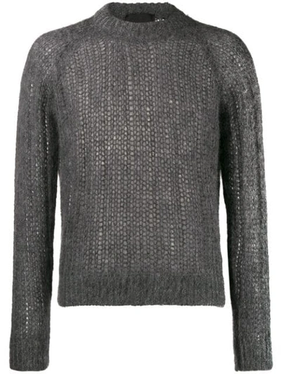 Prada Knitted See-through Sweater In Grey