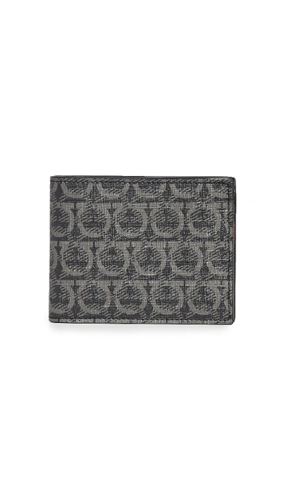 Ferragamo Printed Gancio Bi-fold Wallet In Black/grey