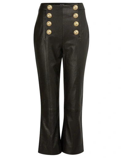 Balmain Buttoned Leather Kick-flare Trousers In 0pa Noir